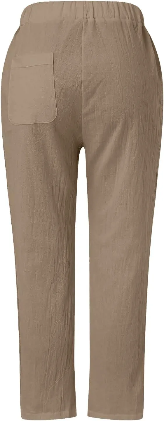 Pants for Women, Stripe Linen Straight Leg Peasant Pants Casual Trendy 2025