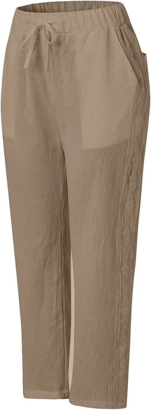 Pants for Women, Stripe Linen Straight Leg Peasant Pants Casual Trendy 2025