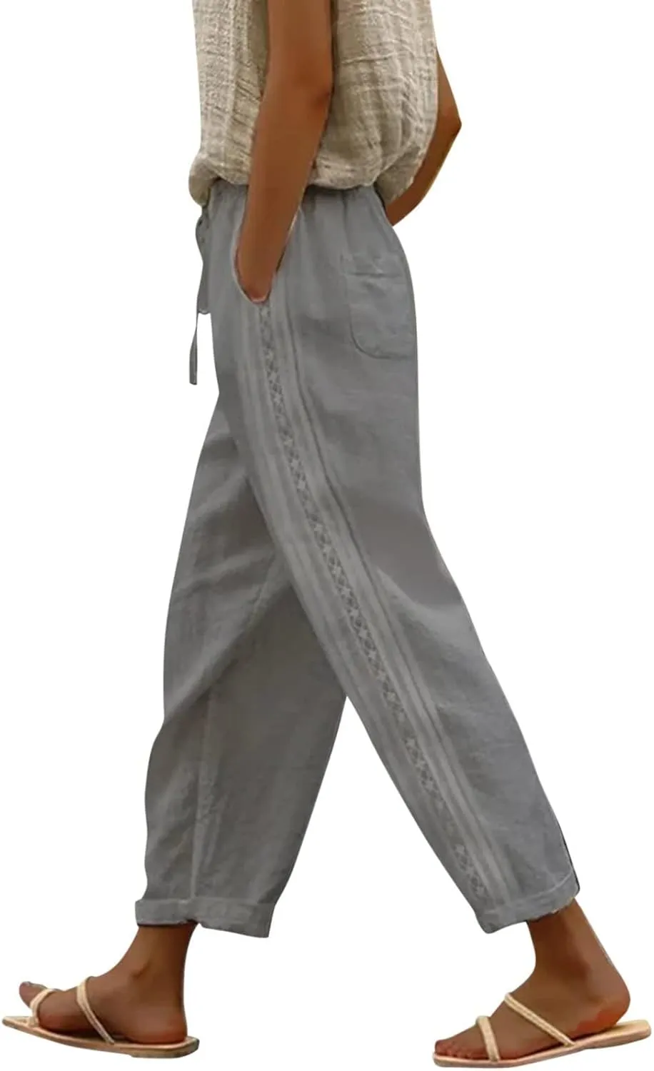 Pants for Women, Stripe Linen Straight Leg Peasant Pants Casual Trendy 2025