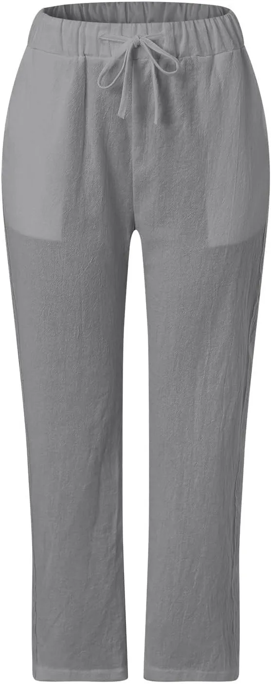 Pants for Women, Stripe Linen Straight Leg Peasant Pants Casual Trendy 2025