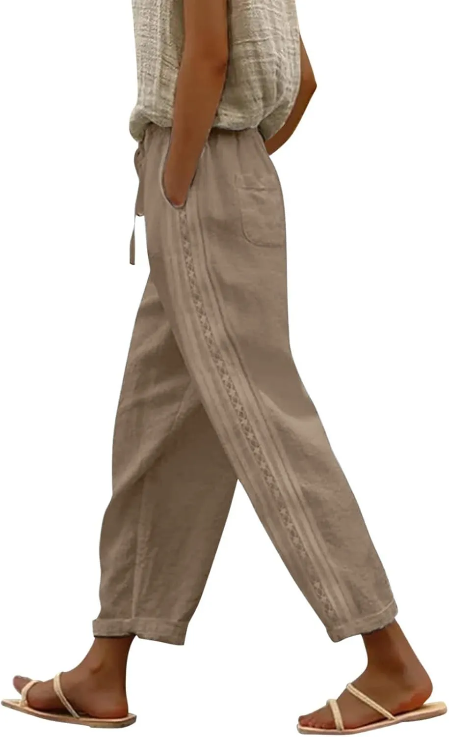 Pants for Women, Stripe Linen Straight Leg Peasant Pants Casual Trendy 2025