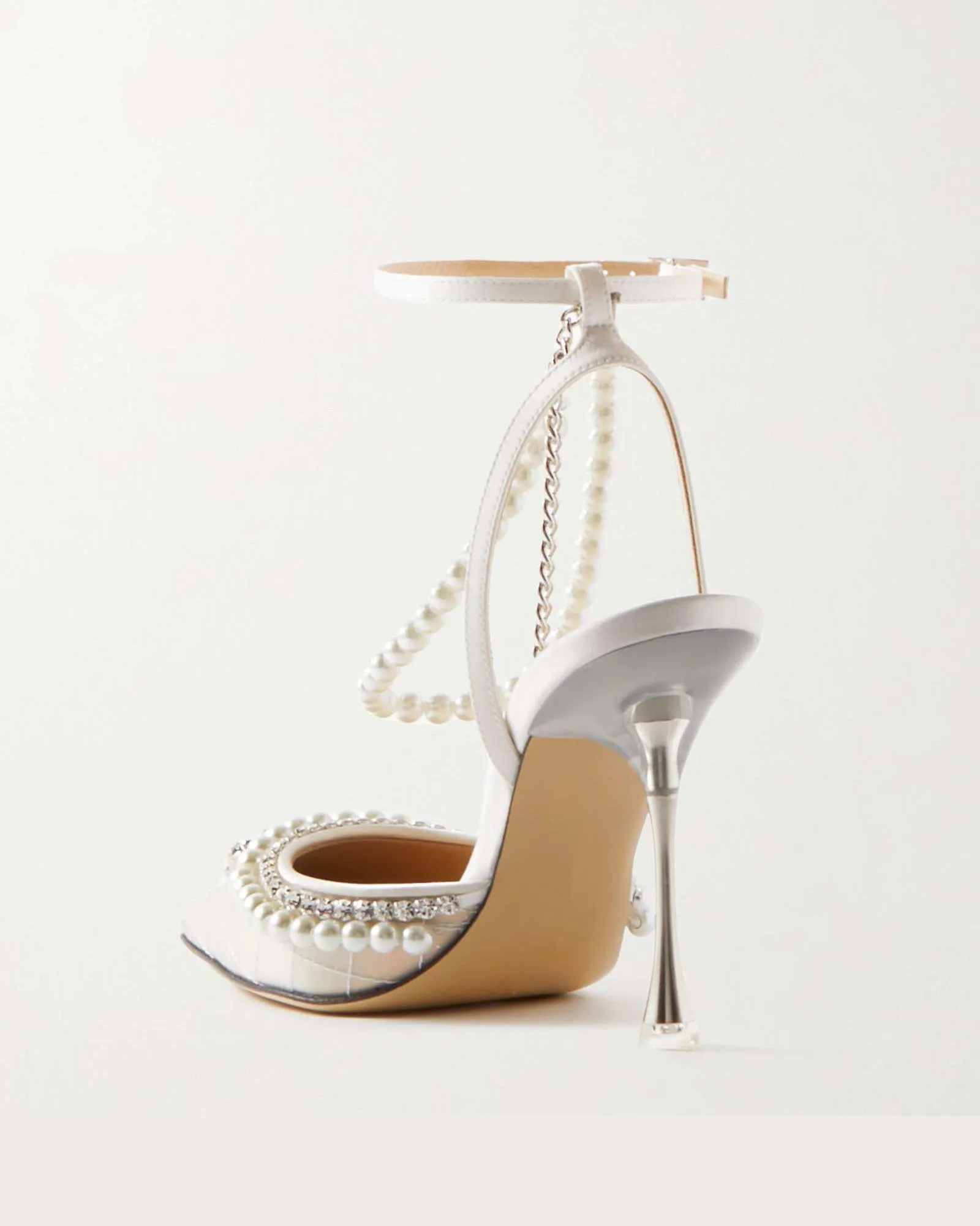 Paola Pearl Bow Embellished Satin Strap Pumps