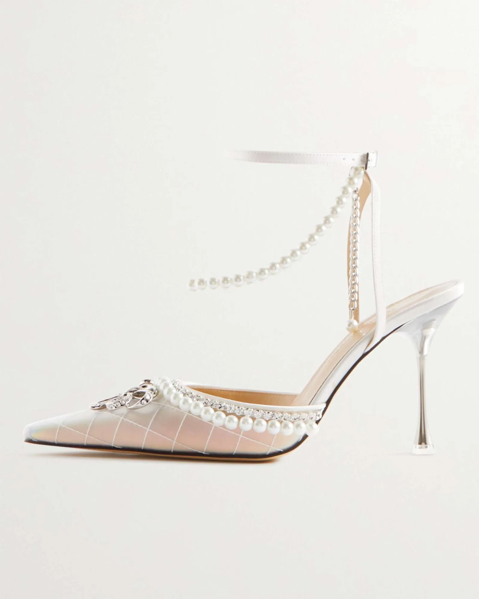 Paola Pearl Bow Embellished Satin Strap Pumps