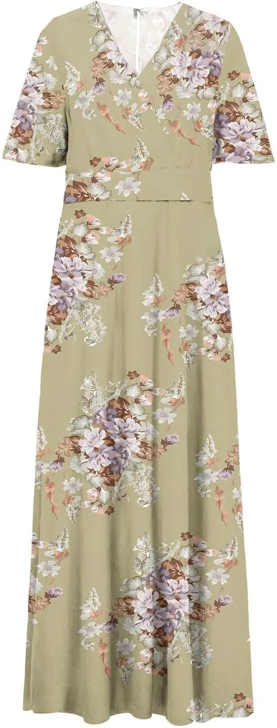 Plus Size Dresses for Women Casual Floral Maxi V Neck Flowy Long Dress Loose Comfy Summer Beach Vacation Sundress