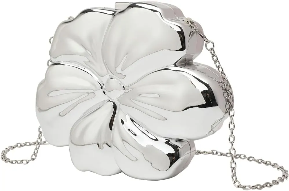 Pocadri Womens Acrylic Evening Clutch Chic Star Flower Shoulder Crossbody Bag Handbag Purse with Chain Party Wedding