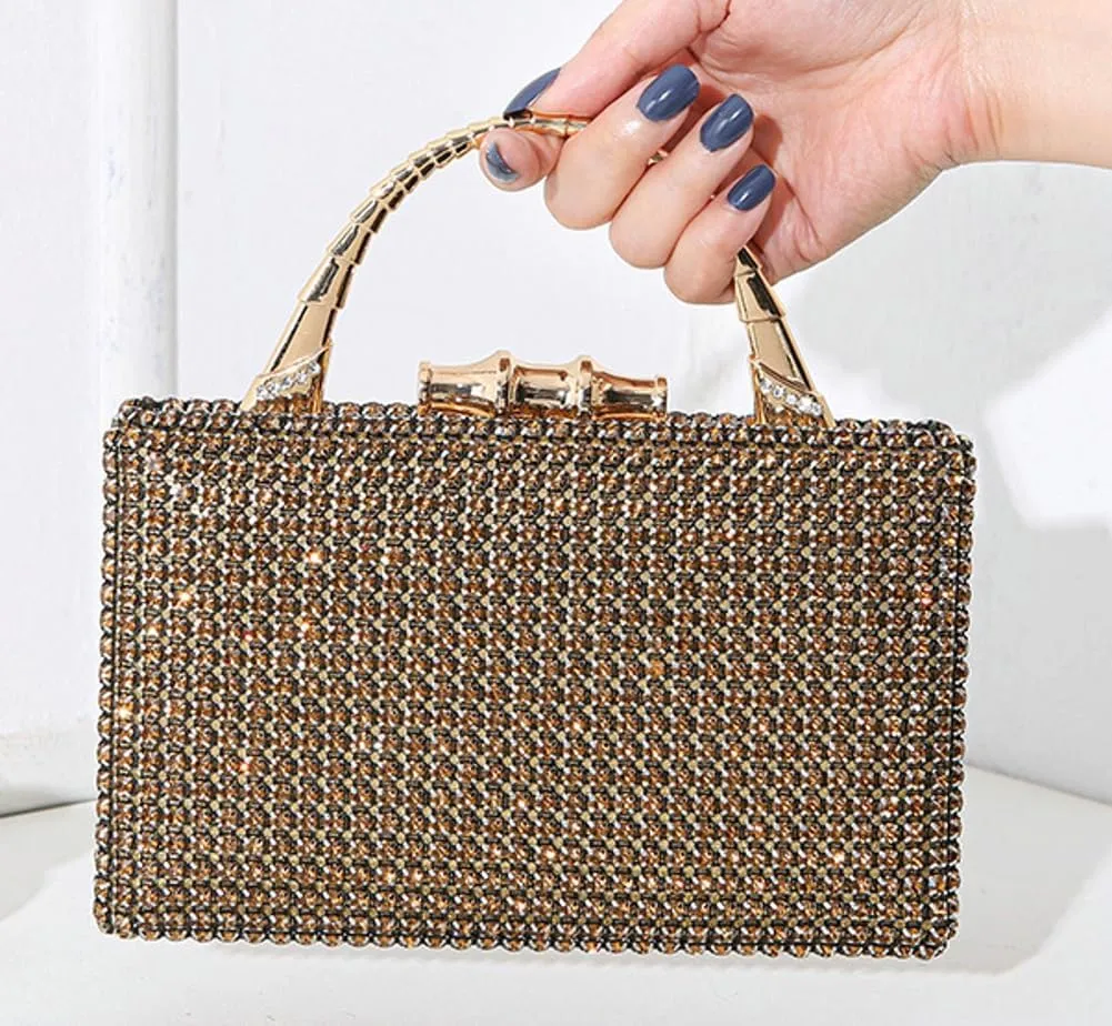 Pocadri Womens Evening Bag Handbag Rhinestone Crystal Clutch Purses Elegant Formal Party Bridal Clutch with Chain Wedding