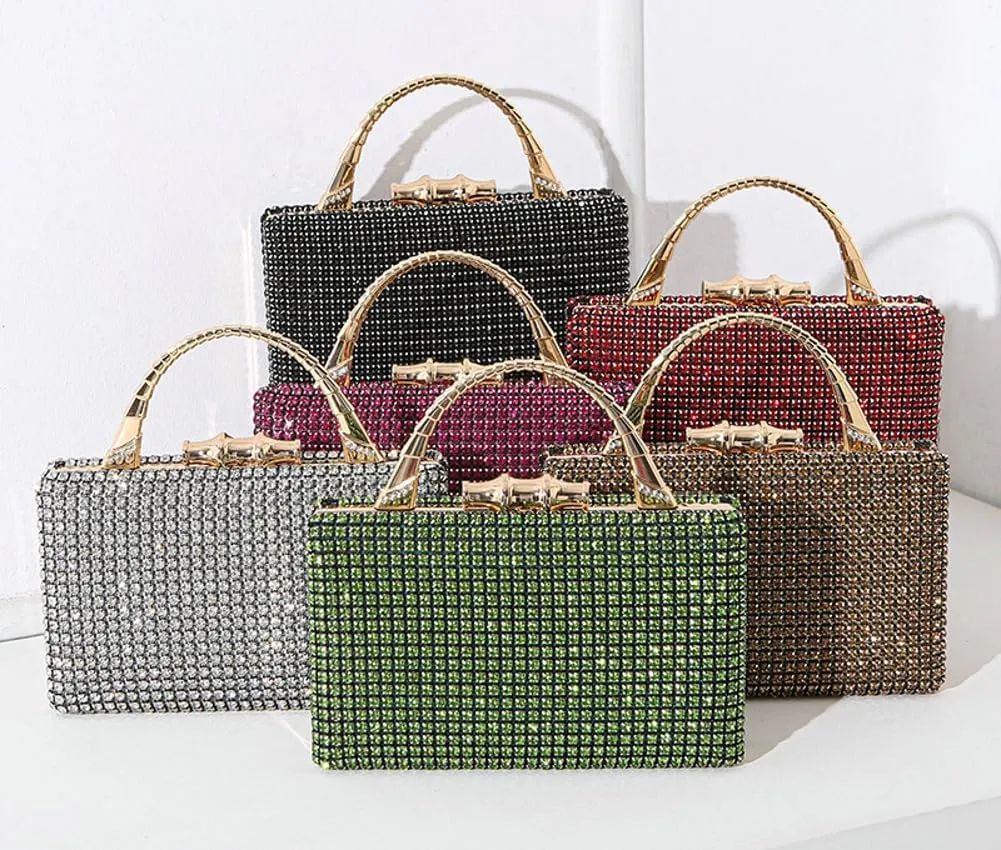Pocadri Womens Evening Bag Handbag Rhinestone Crystal Clutch Purses Elegant Formal Party Bridal Clutch with Chain Wedding