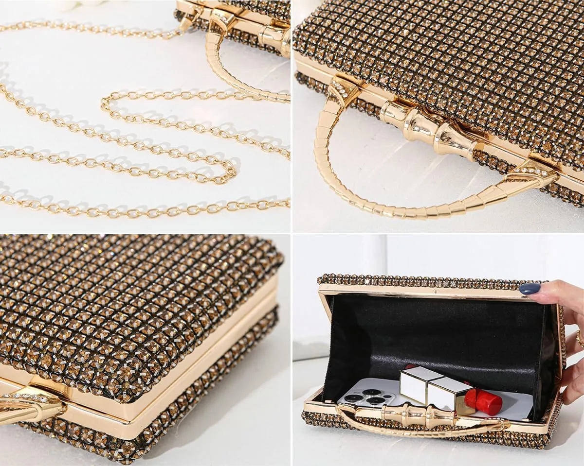 Pocadri Womens Evening Bag Handbag Rhinestone Crystal Clutch Purses Elegant Formal Party Bridal Clutch with Chain Wedding