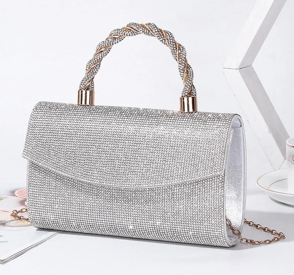 Pocadri Womens Rhinestone Clutch Sparkly Glitter Evening Bags Shoulder Crossbody Bag Handbag Purse with Chain Dinner Wedding