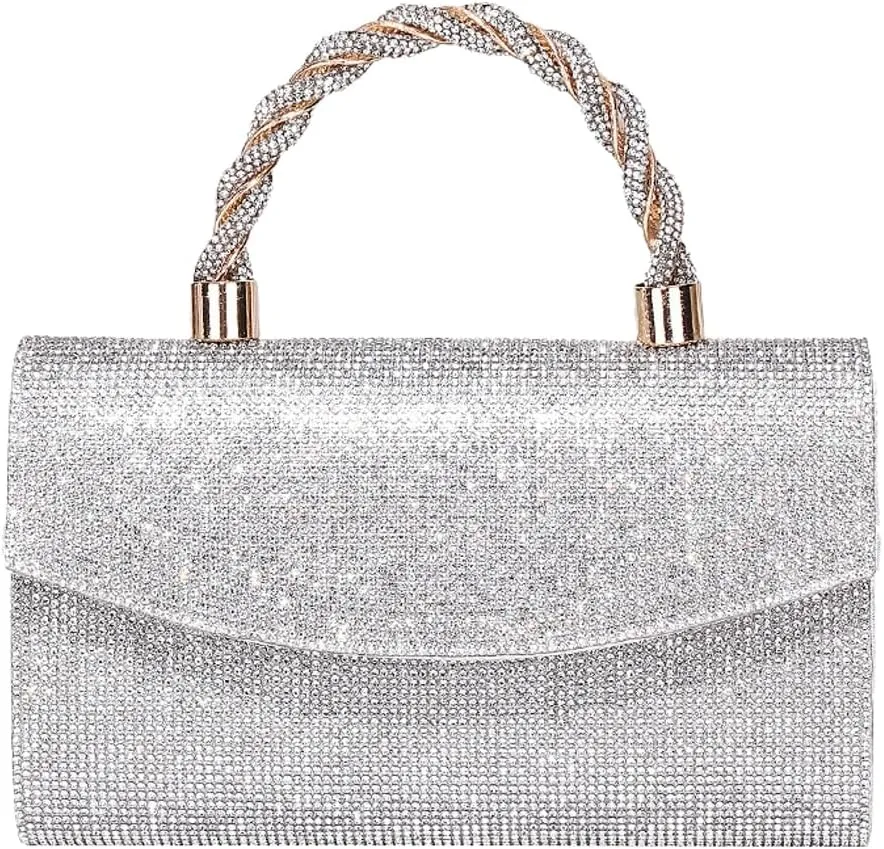 Pocadri Womens Rhinestone Clutch Sparkly Glitter Evening Bags Shoulder Crossbody Bag Handbag Purse with Chain Dinner Wedding