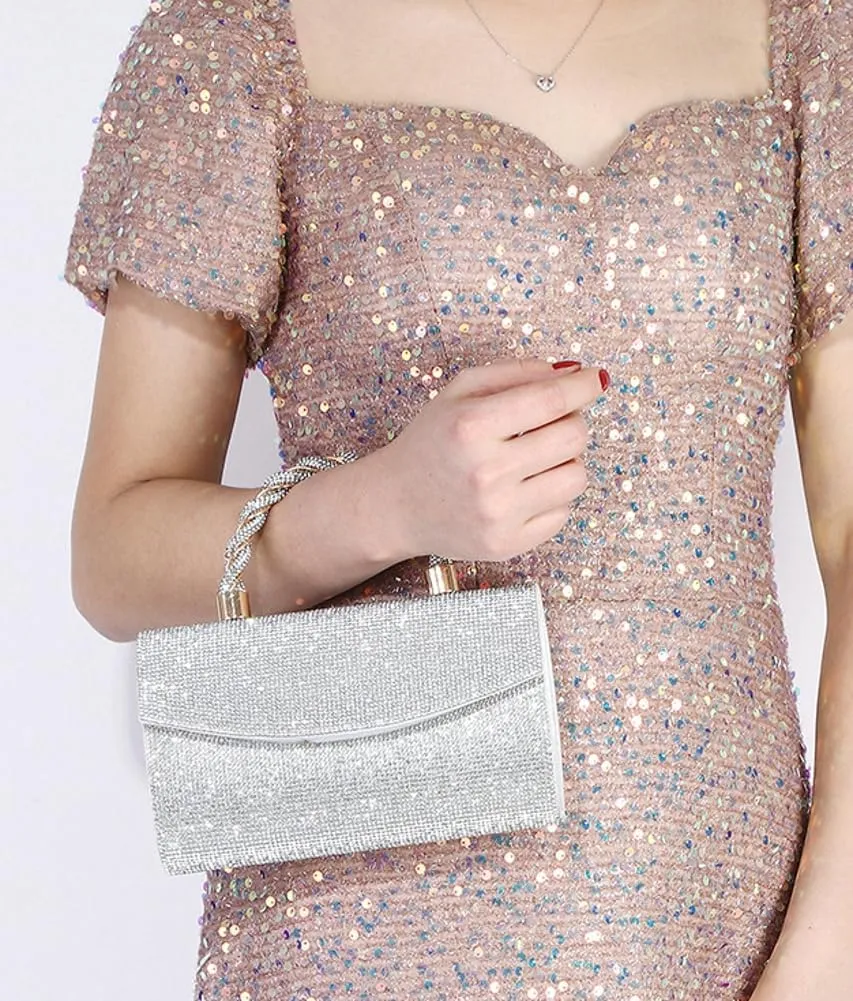 Pocadri Womens Rhinestone Clutch Sparkly Glitter Evening Bags Shoulder Crossbody Bag Handbag Purse with Chain Dinner Wedding