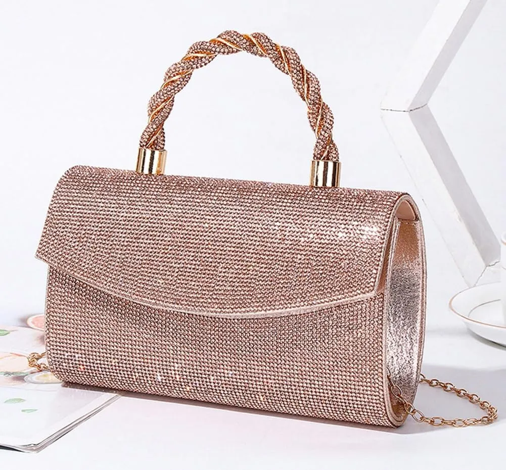 Pocadri Womens Rhinestone Clutch Sparkly Glitter Evening Bags Shoulder Crossbody Bag Handbag Purse with Chain Dinner Wedding