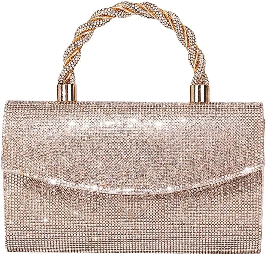 Pocadri Womens Rhinestone Clutch Sparkly Glitter Evening Bags Shoulder Crossbody Bag Handbag Purse with Chain Dinner Wedding