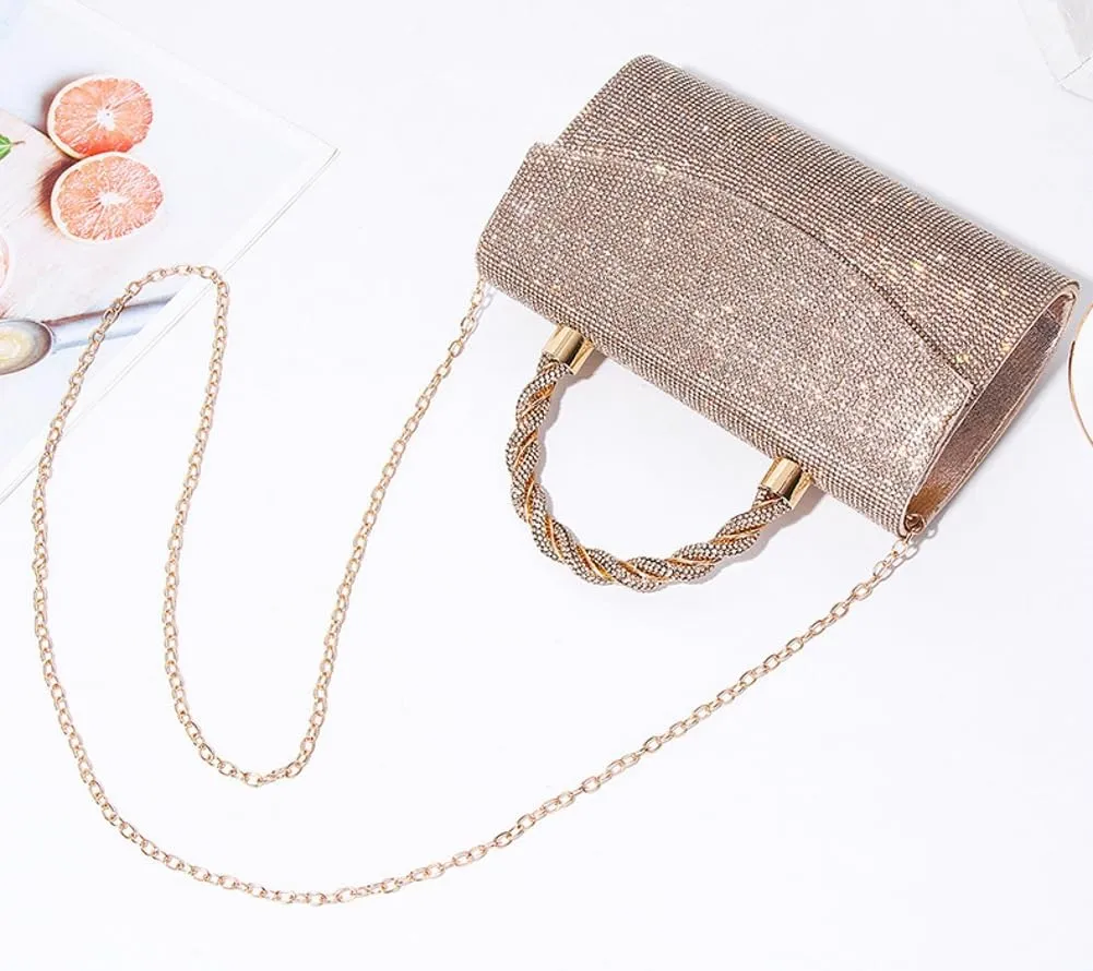 Pocadri Womens Rhinestone Clutch Sparkly Glitter Evening Bags Shoulder Crossbody Bag Handbag Purse with Chain Dinner Wedding