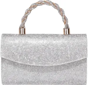 Pocadri Womens Rhinestone Clutch Sparkly Glitter Evening Bags Shoulder Crossbody Bag Handbag Purse with Chain Dinner Wedding