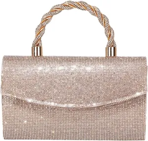 Pocadri Womens Rhinestone Clutch Sparkly Glitter Evening Bags Shoulder Crossbody Bag Handbag Purse with Chain Dinner Wedding