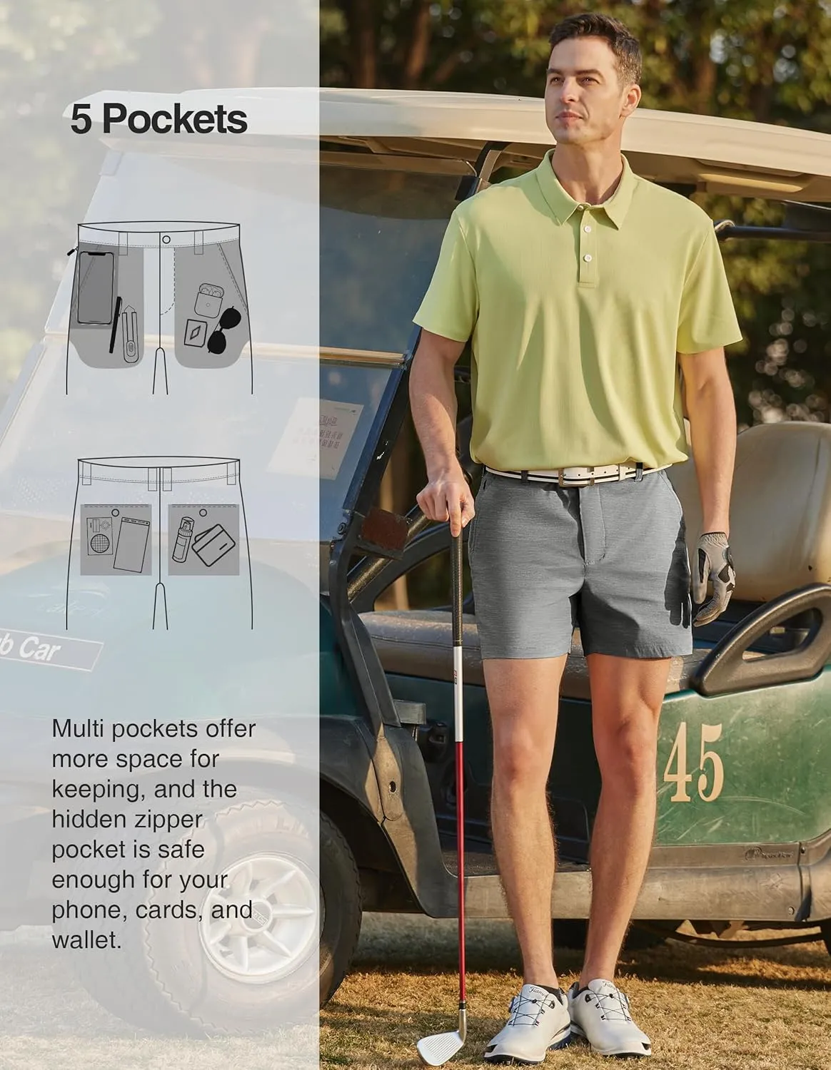 PULI Golf Shorts Men 5 Inch Inseam Relaxed Fit Stretch Dress Lightweight Casual Travel Quick Dry Summer Shorts