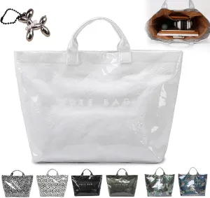PVC Tote Bag Women's Letters Print Tote Bag Large Kraft Paper Tote Bag Carry All Bag Top Handle Clear Hobo Handbag