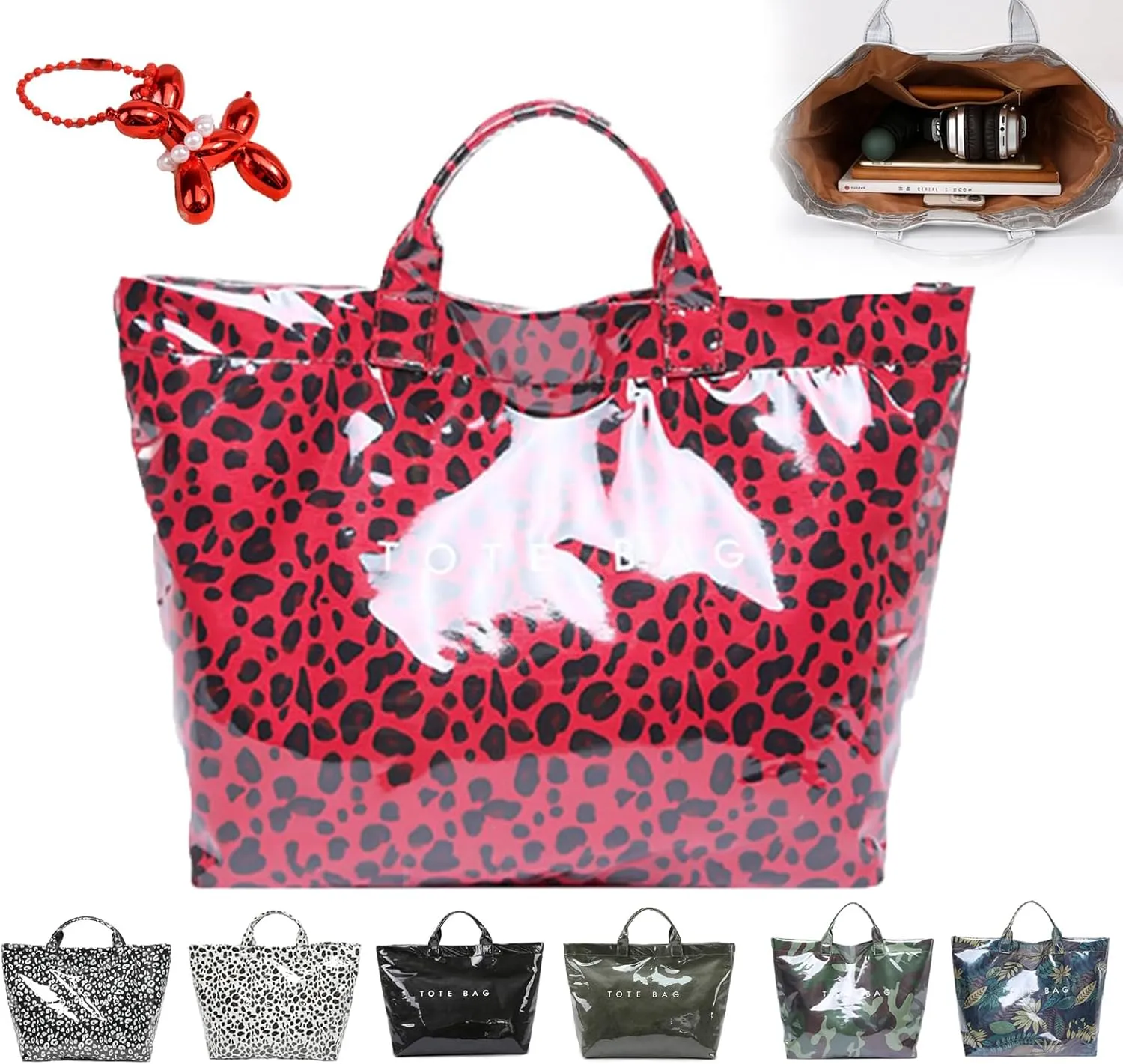 PVC Tote Bag Women's Letters Print Tote Bag Large Kraft Paper Tote Bag Carry All Bag Top Handle Clear Hobo Handbag