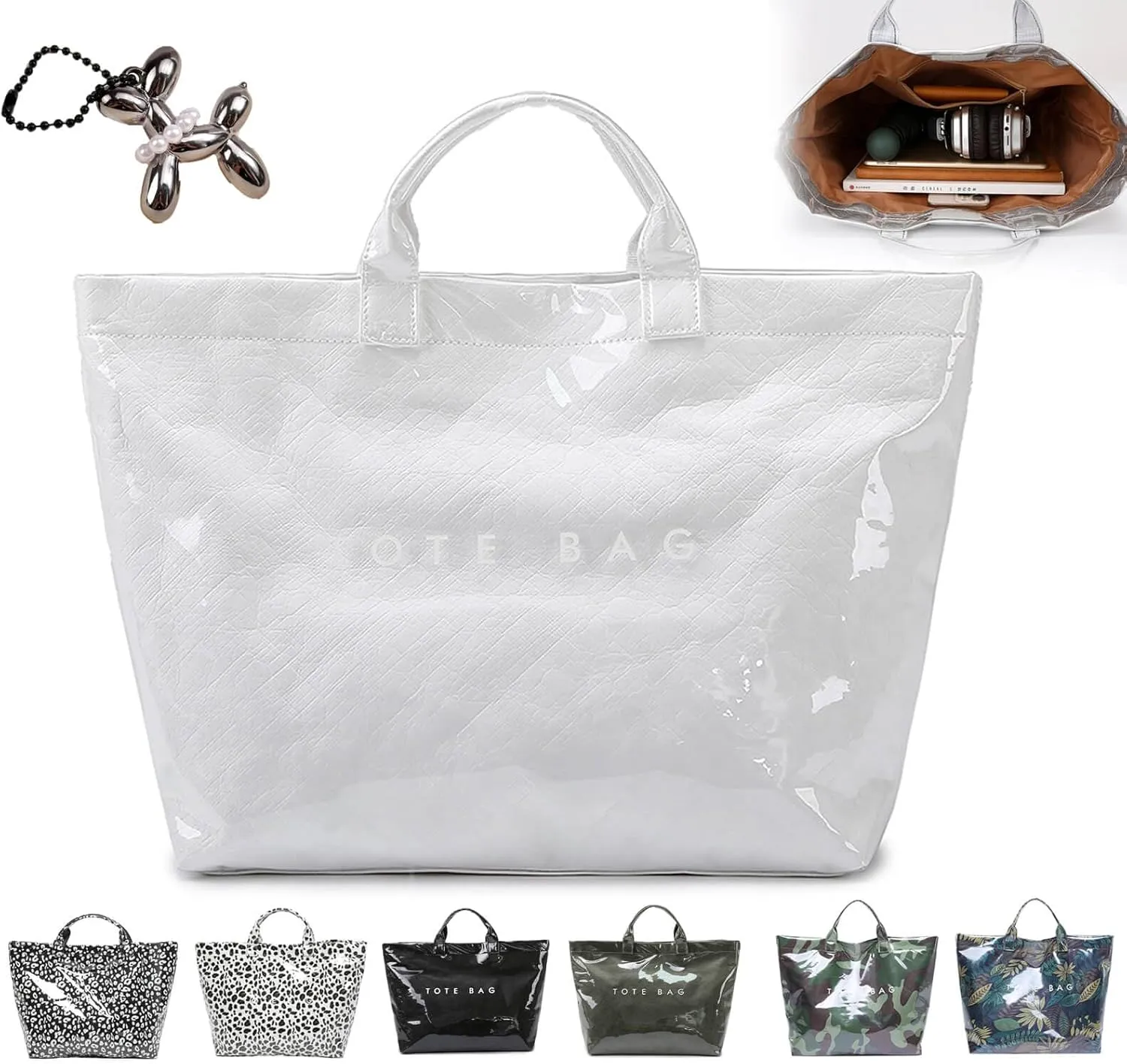 PVC Tote Bag Women's Letters Print Tote Bag Large Kraft Paper Tote Bag Carry All Bag Top Handle Clear Hobo Handbag