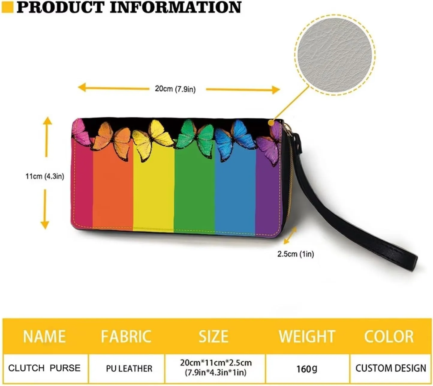 Rainbow Butterfly Wristlet Wallet for Womens Leather RFID Blocking Zip Around Card Holder Organizer Travel Clutch Bags
