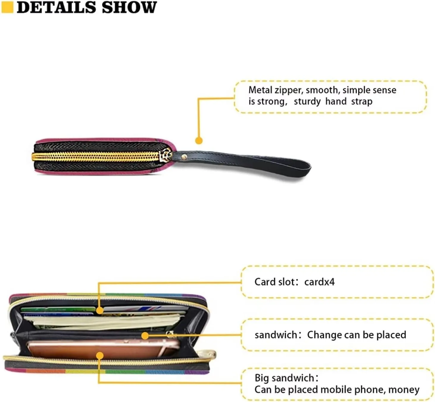 Rainbow Butterfly Wristlet Wallet for Womens Leather RFID Blocking Zip Around Card Holder Organizer Travel Clutch Bags
