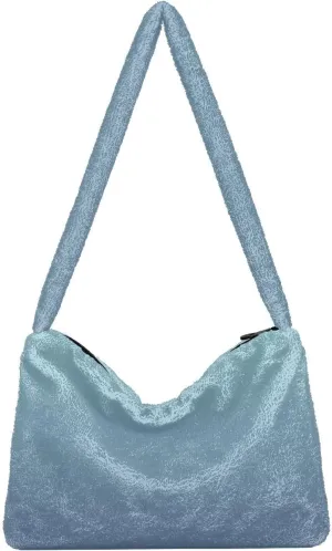 Rainbow Gradient Shoulder Tote Bags for Women Furry Crossbody bag with Zipper Hobo Handbag Purses for University Teen Girls