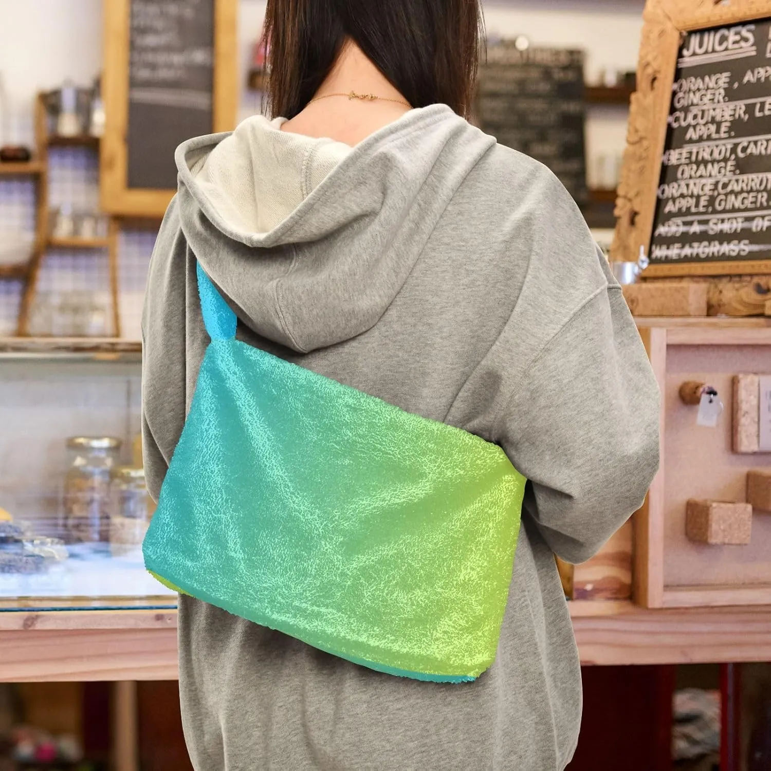 Rainbow Gradient Shoulder Tote Bags for Women Furry Crossbody bag with Zipper Hobo Handbag Purses for University Teen Girls
