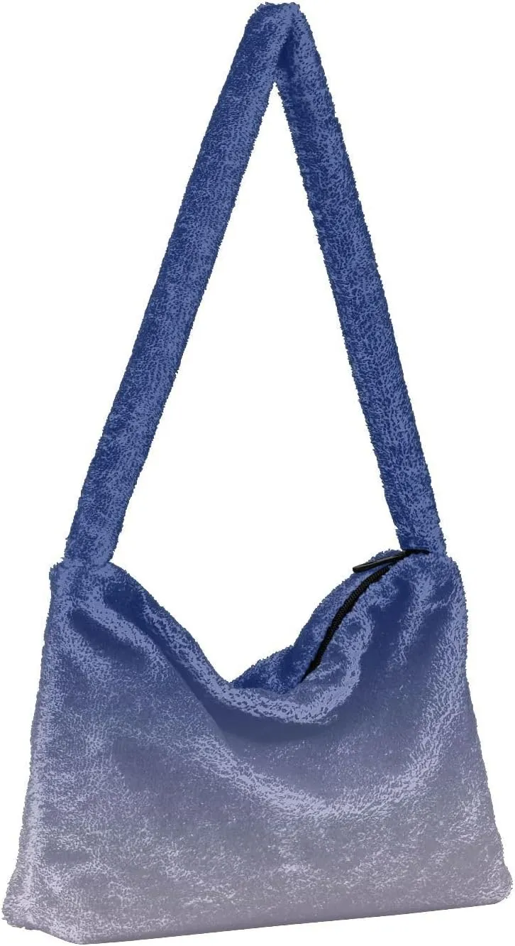 Rainbow Gradient Shoulder Tote Bags for Women Furry Crossbody bag with Zipper Hobo Handbag Purses for University Teen Girls