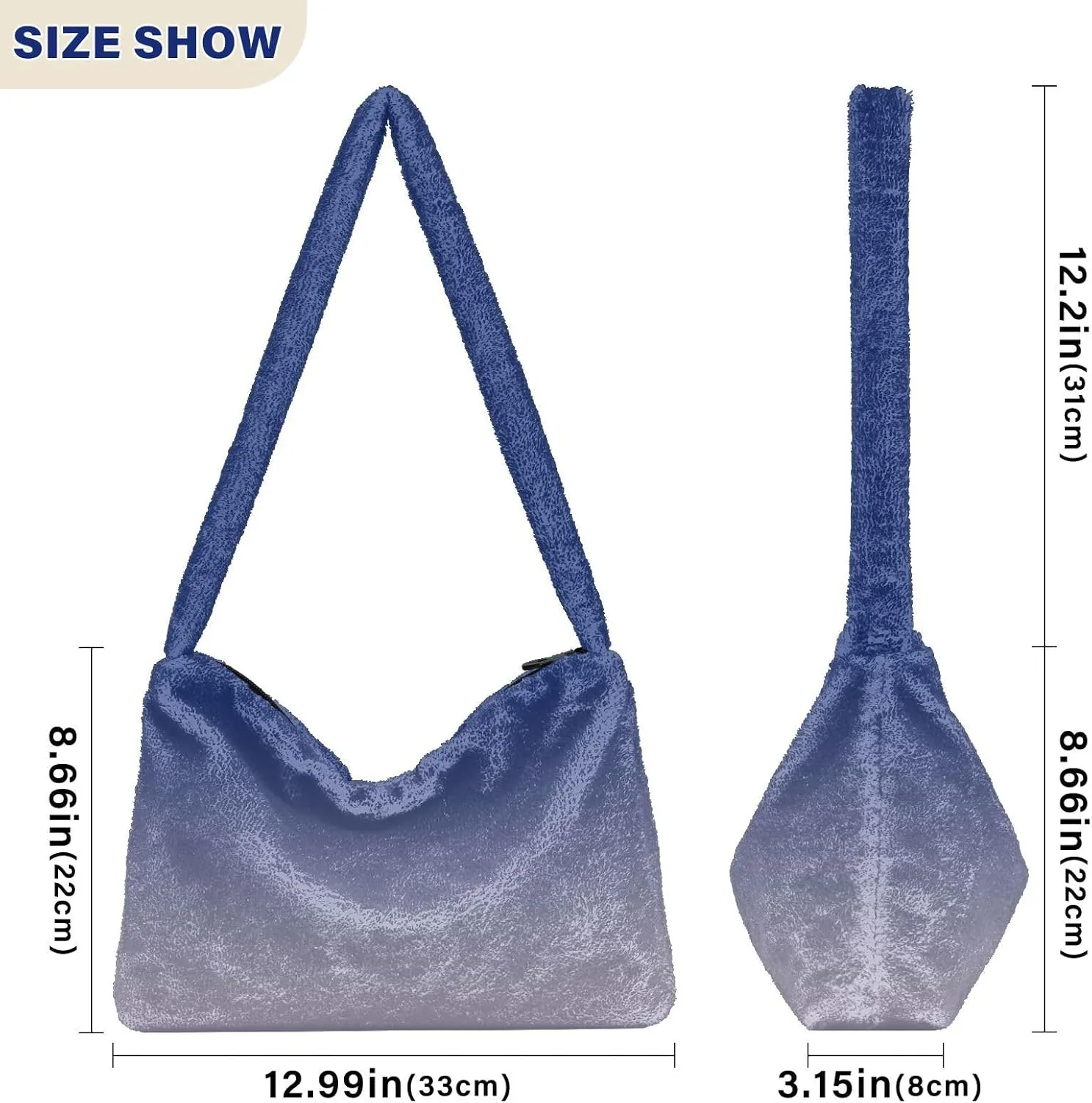 Rainbow Gradient Shoulder Tote Bags for Women Furry Crossbody bag with Zipper Hobo Handbag Purses for University Teen Girls