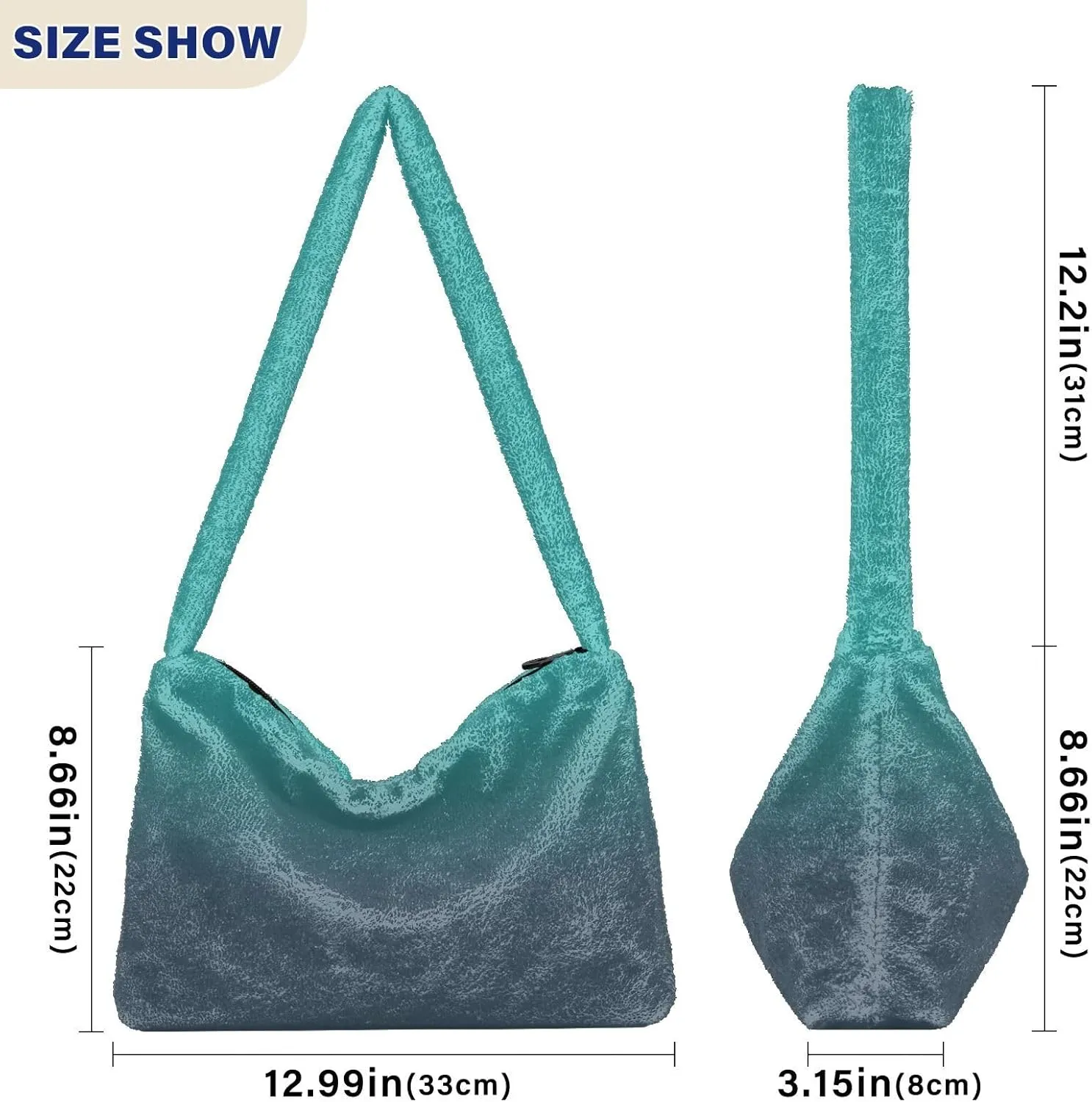Rainbow Gradient Shoulder Tote Bags for Women Furry Crossbody bag with Zipper Hobo Handbag Purses for University Teen Girls