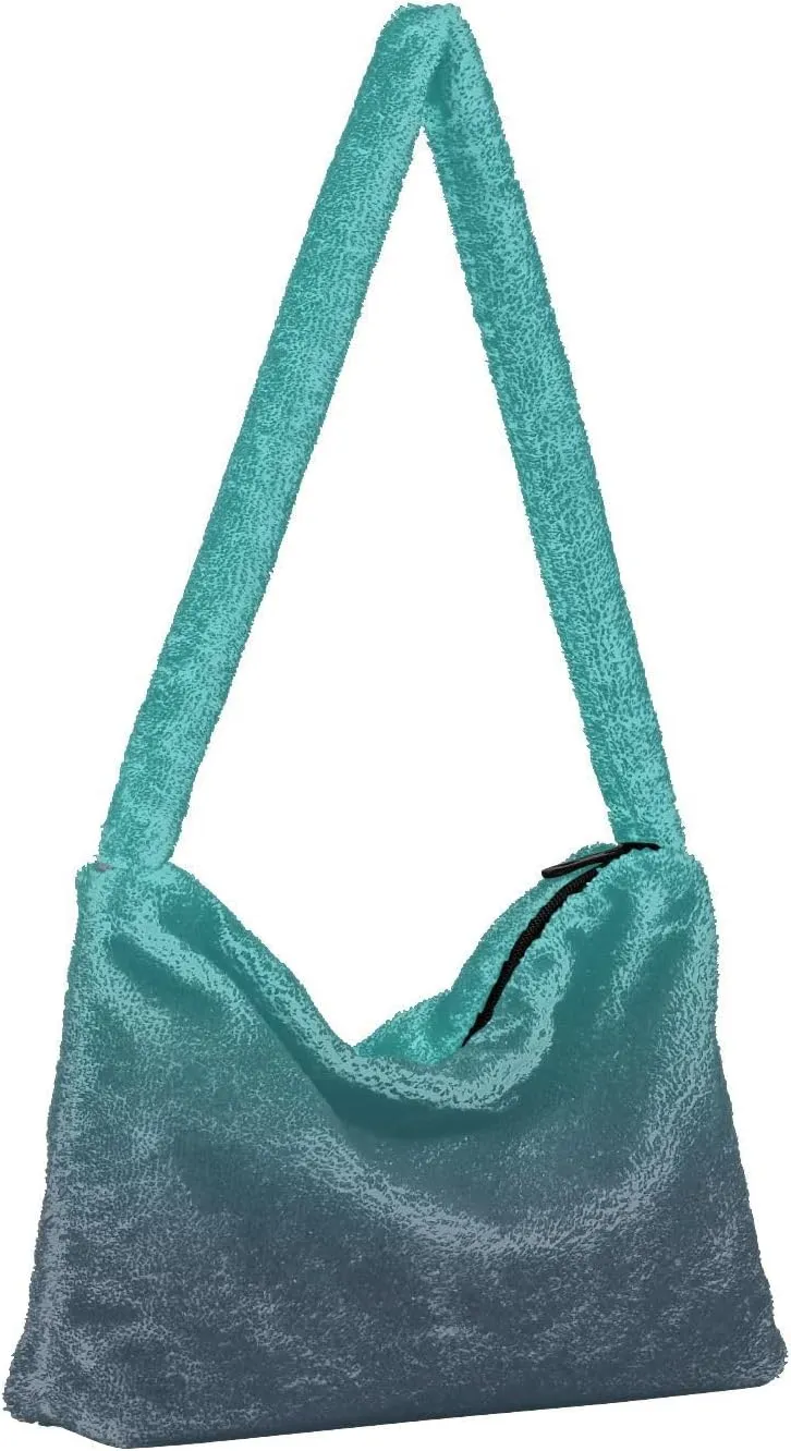 Rainbow Gradient Shoulder Tote Bags for Women Furry Crossbody bag with Zipper Hobo Handbag Purses for University Teen Girls