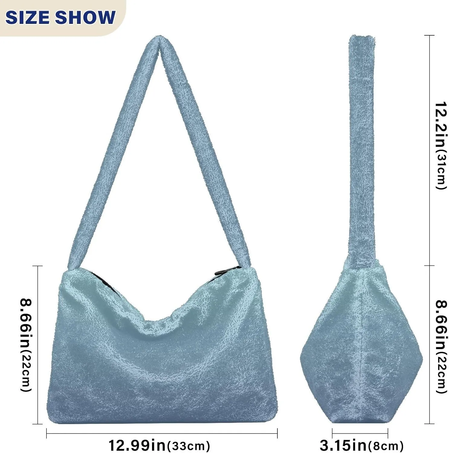 Rainbow Gradient Shoulder Tote Bags for Women Furry Crossbody bag with Zipper Hobo Handbag Purses for University Teen Girls