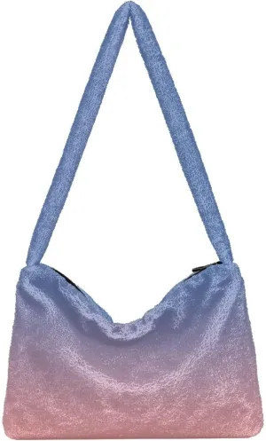 Rainbow Gradient Shoulder Tote Bags for Women Furry Crossbody bag with Zipper Hobo Handbag Purses for University Teen Girls