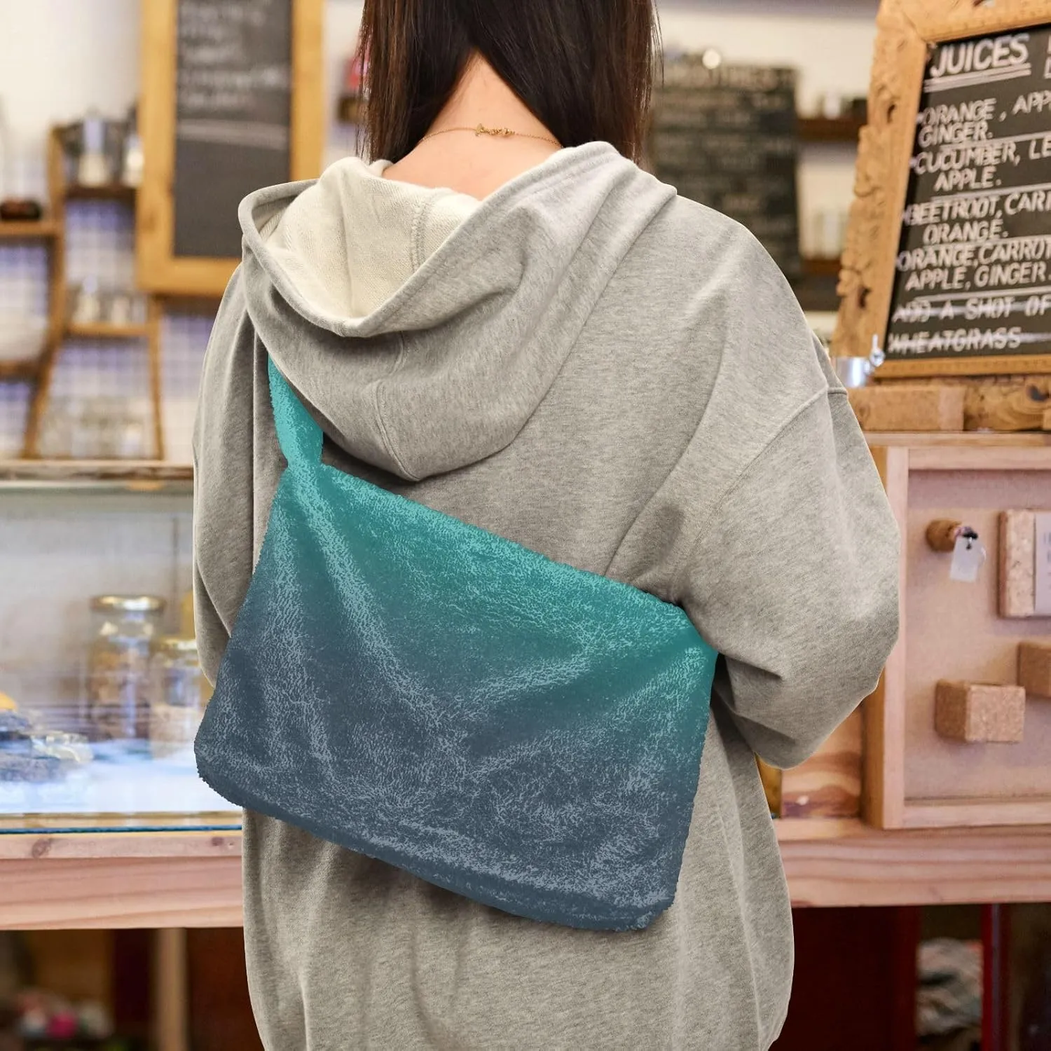 Rainbow Gradient Shoulder Tote Bags for Women Furry Crossbody bag with Zipper Hobo Handbag Purses for University Teen Girls