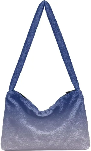 Rainbow Gradient Shoulder Tote Bags for Women Furry Crossbody bag with Zipper Hobo Handbag Purses for University Teen Girls