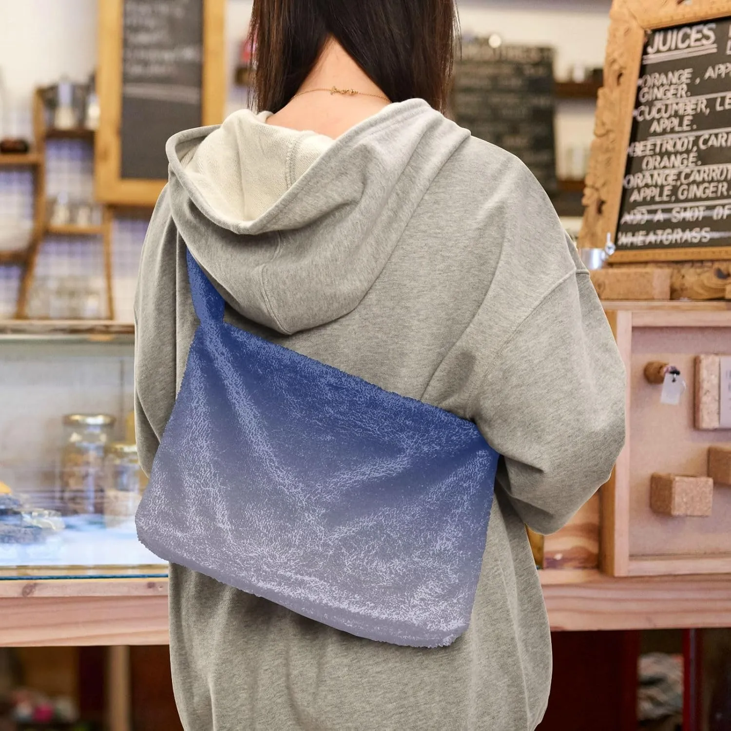 Rainbow Gradient Shoulder Tote Bags for Women Furry Crossbody bag with Zipper Hobo Handbag Purses for University Teen Girls