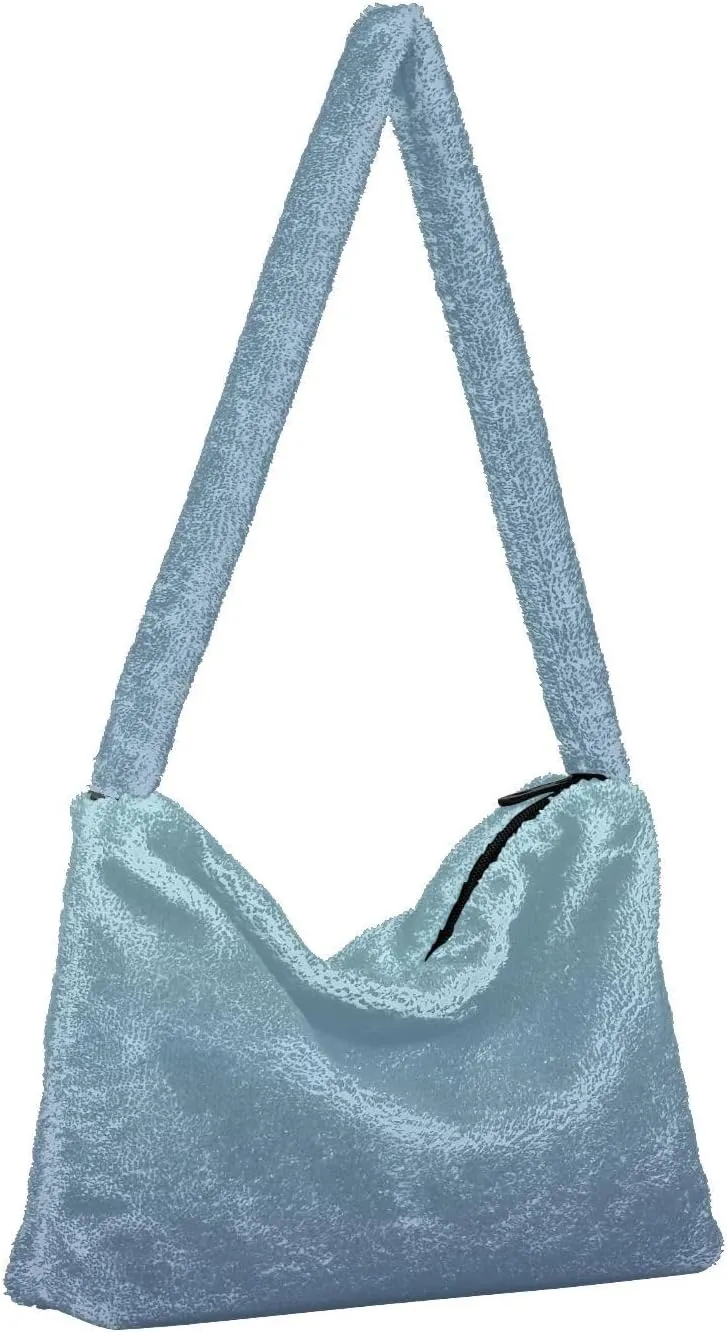 Rainbow Gradient Shoulder Tote Bags for Women Furry Crossbody bag with Zipper Hobo Handbag Purses for University Teen Girls