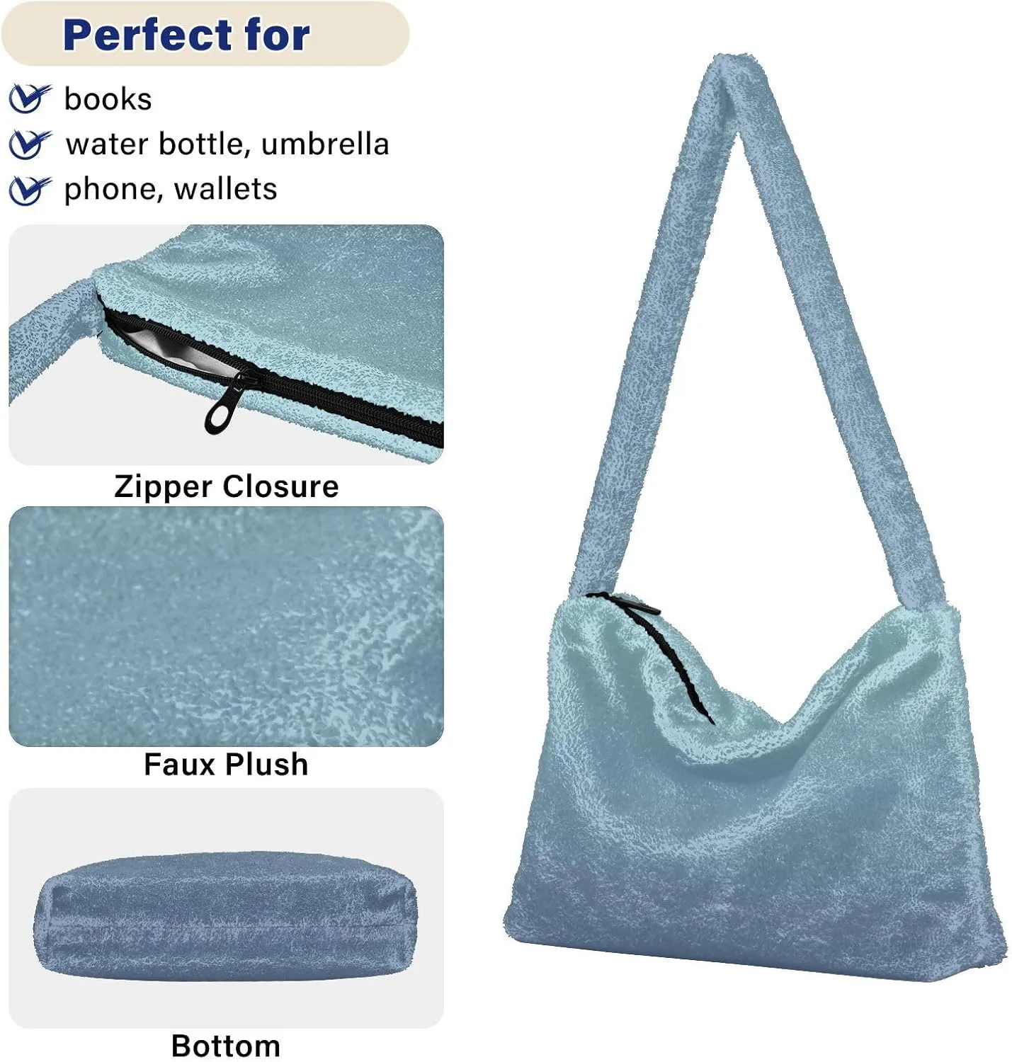 Rainbow Gradient Shoulder Tote Bags for Women Furry Crossbody bag with Zipper Hobo Handbag Purses for University Teen Girls
