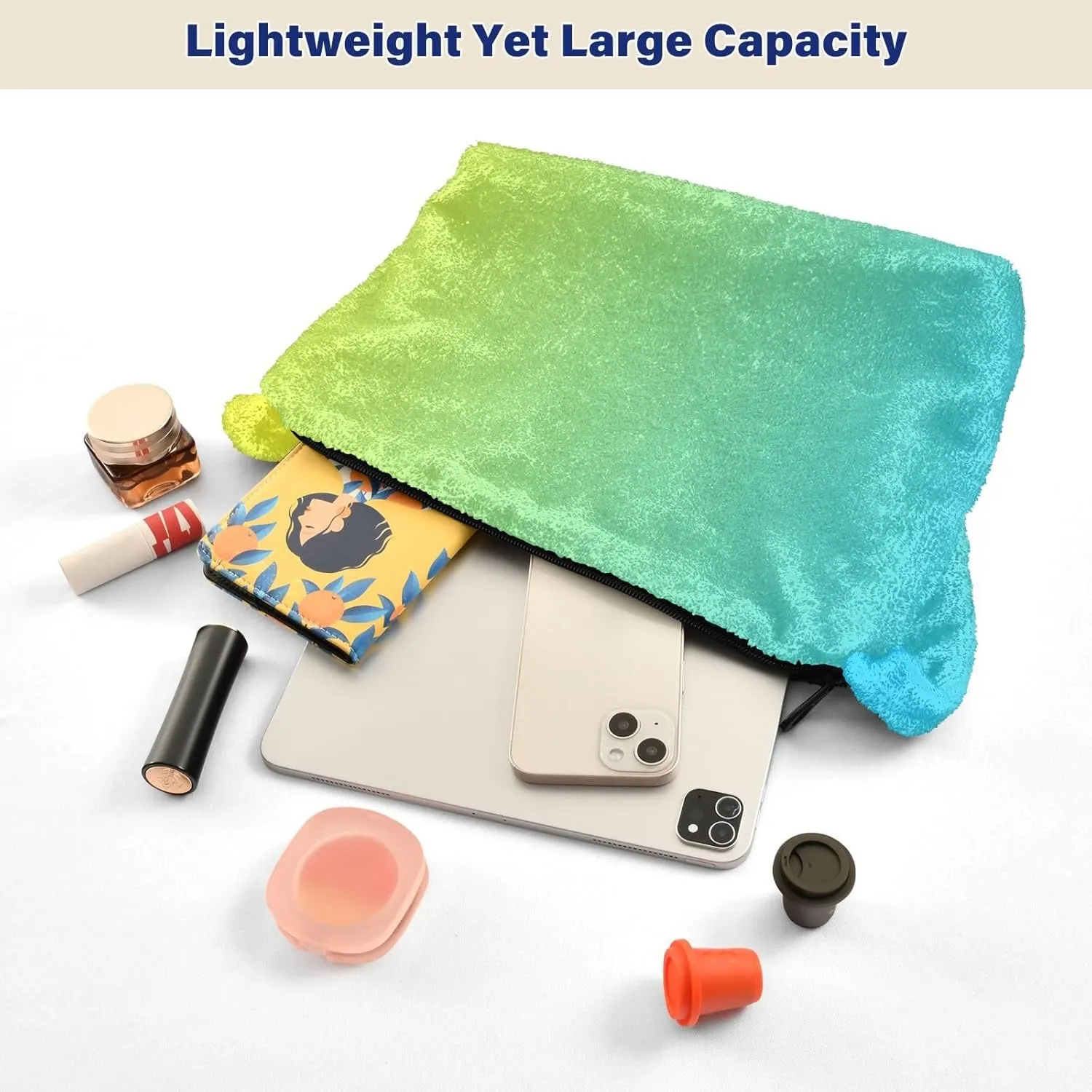 Rainbow Gradient Shoulder Tote Bags for Women Furry Crossbody bag with Zipper Hobo Handbag Purses for University Teen Girls
