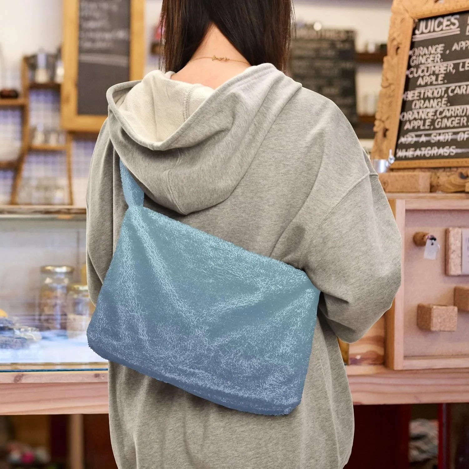 Rainbow Gradient Shoulder Tote Bags for Women Furry Crossbody bag with Zipper Hobo Handbag Purses for University Teen Girls
