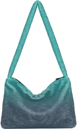 Rainbow Gradient Shoulder Tote Bags for Women Furry Crossbody bag with Zipper Hobo Handbag Purses for University Teen Girls