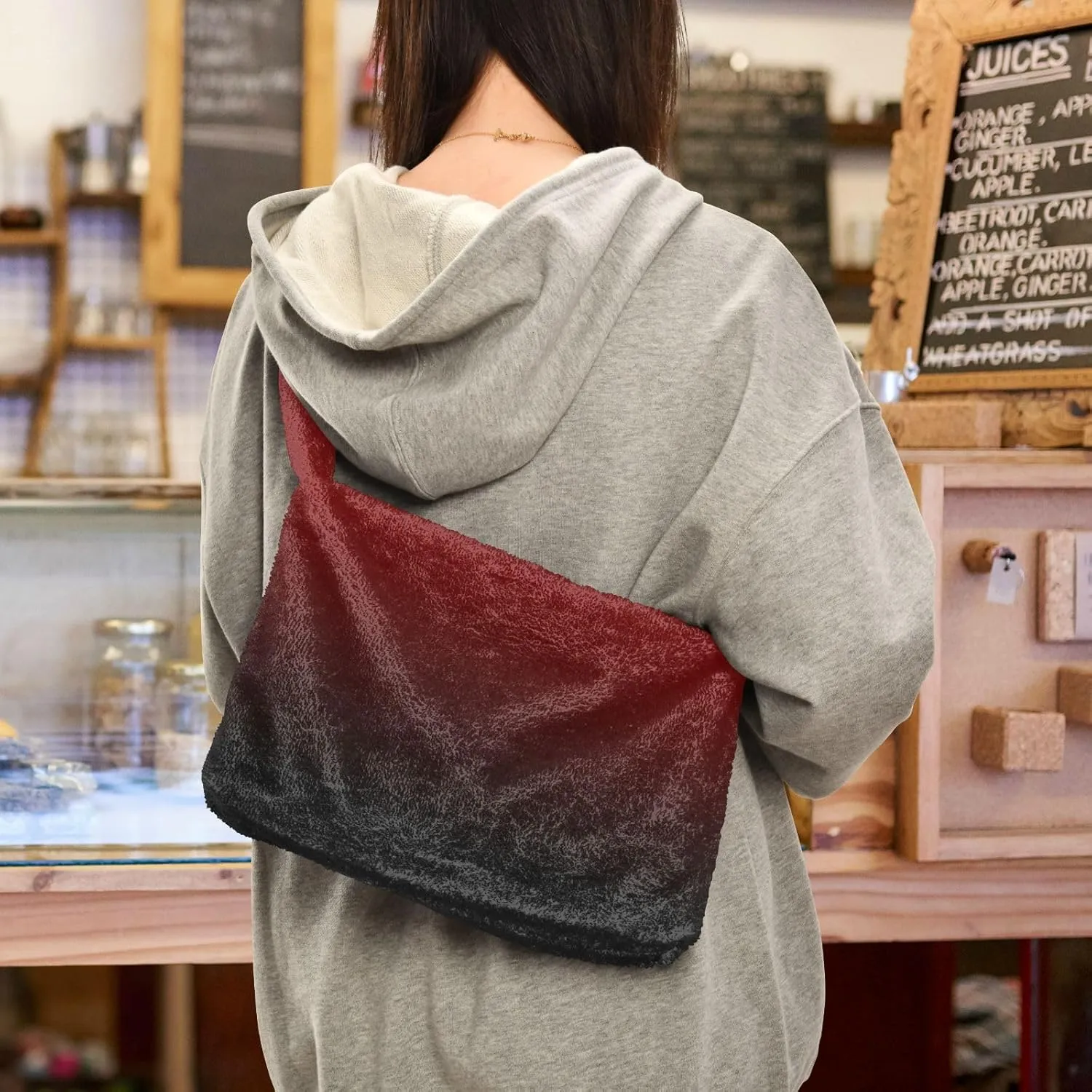 Rainbow Gradient Shoulder Tote Bags for Women Furry Crossbody bag with Zipper Hobo Handbag Purses for University Teen Girls