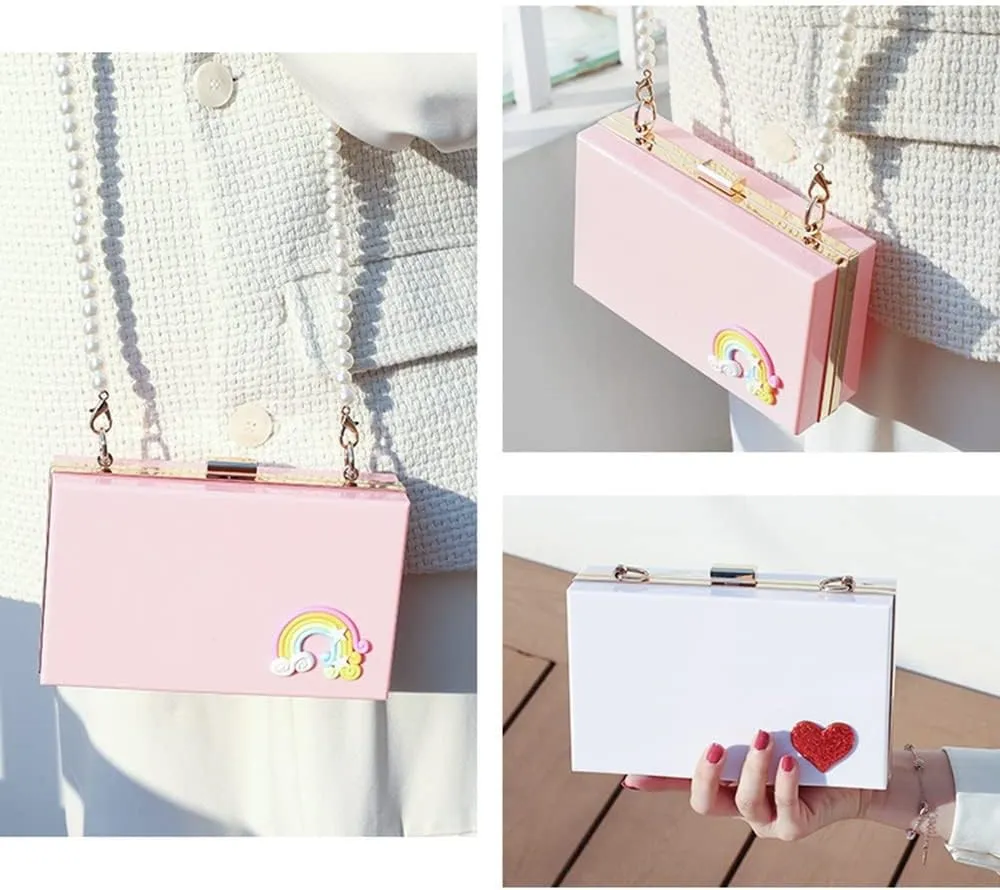 RAN Banquet Evening Bag Women's Clutch Acrylic Purse for Women Metal Chain Shoulder Party Day Clutch, Flap Design