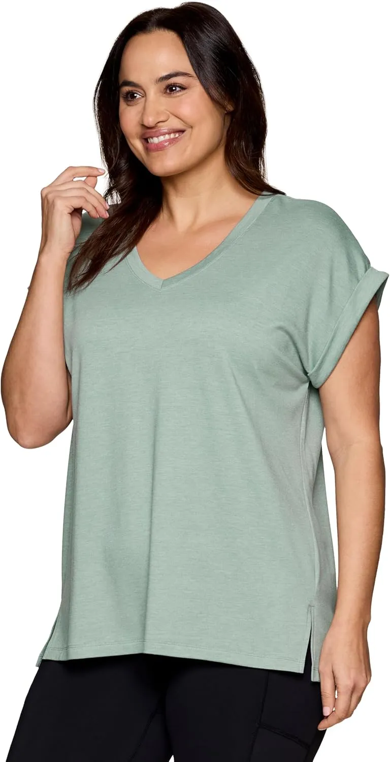 RBX Active Women's Fashion Plus Size Relaxed Fit Breathable Running Workout Short Sleeve Yoga T-Shirt Top