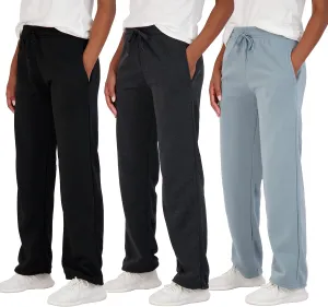 Real Essentials 3 Pack: Women's Relaxed Fit Fleece Open Bottom Sweatpants - Casual Athleisure (Available in Plus)
