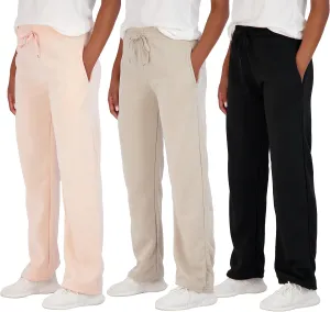 Real Essentials 3 Pack: Women's Relaxed Fit Fleece Open Bottom Sweatpants - Casual Athleisure (Available in Plus)