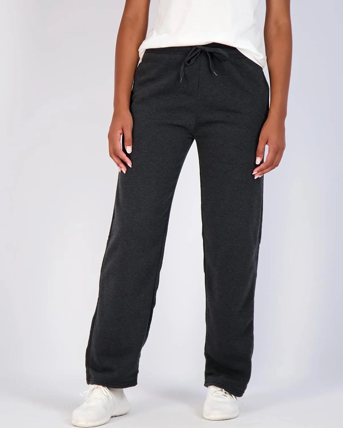 Real Essentials 3 Pack: Women's Relaxed Fit Fleece Open Bottom Sweatpants - Casual Athleisure (Available in Plus)