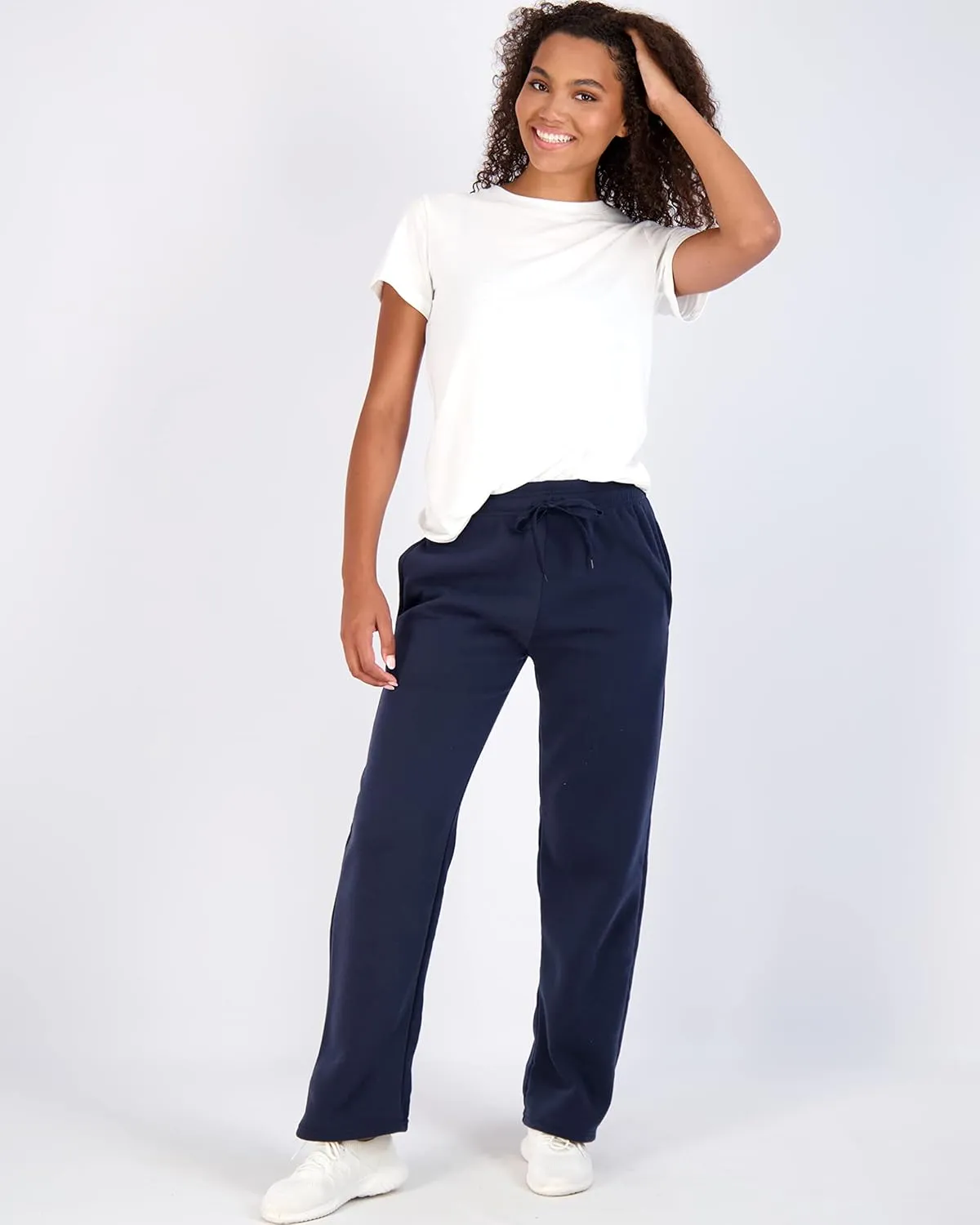 Real Essentials 3 Pack: Women's Relaxed Fit Fleece Open Bottom Sweatpants - Casual Athleisure (Available in Plus)