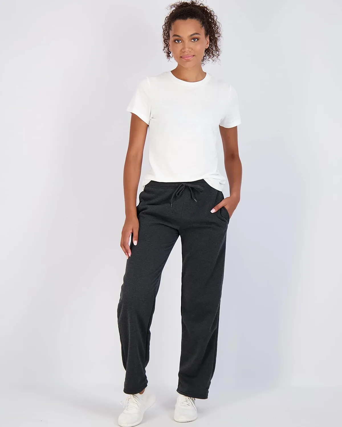 Real Essentials 3 Pack: Women's Relaxed Fit Fleece Open Bottom Sweatpants - Casual Athleisure (Available in Plus)